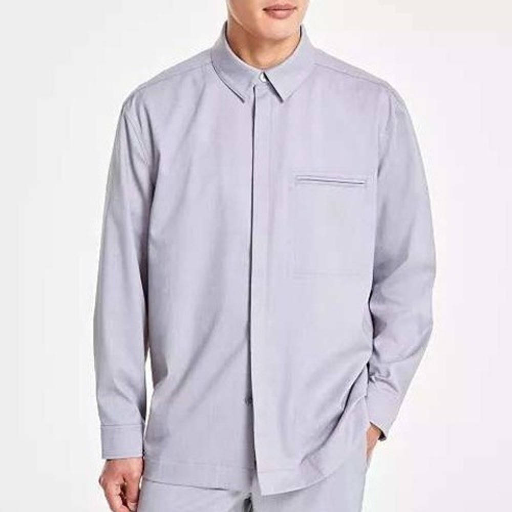 Alfani Mens Clean‎ One Pocket Heathered Shirt Jacket Grey Stretch 100185384MN S